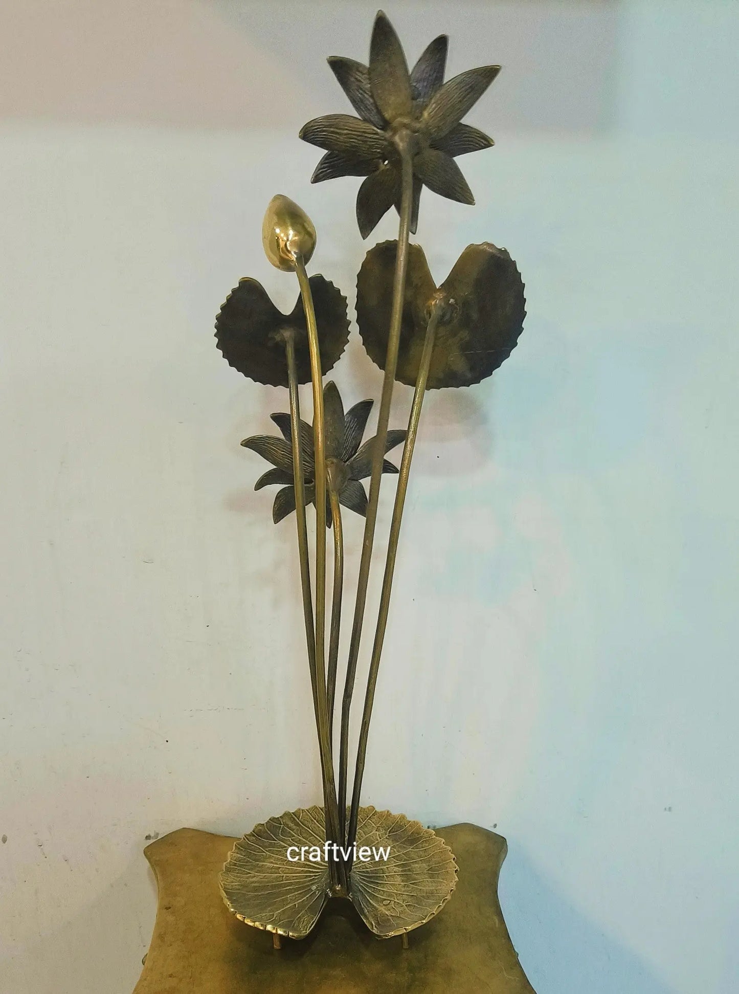 Brass Decoration Lotus Leaves Figurine 21" craftsview