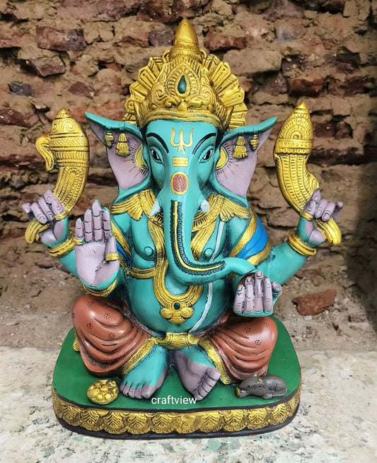 Brass Lord Ganesh Statue With Multicolored Finished 15" Craftsview