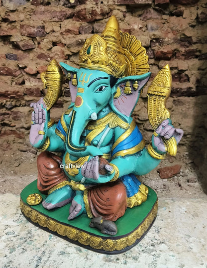 Brass Lord Ganesh Statue With Multicolored Finished 15" Craftsview