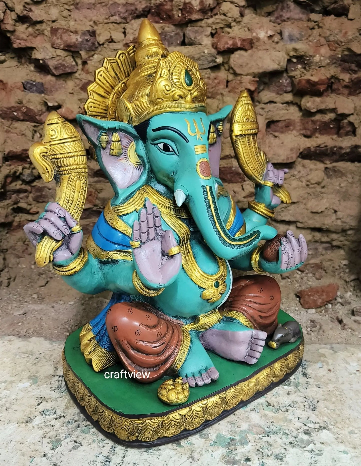 Brass Lord Ganesh Statue With Multicolored Finished 15" Craftsview