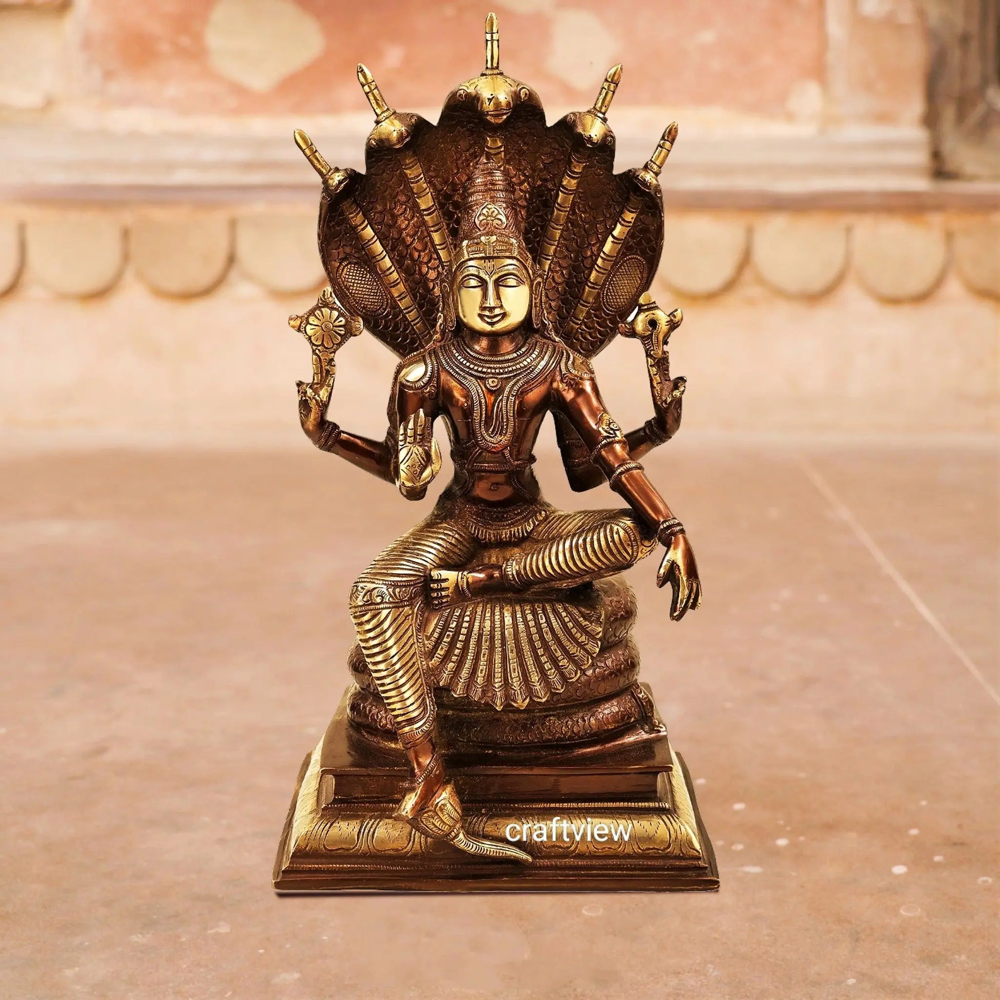 Vishnu Sculpture with Shesh Naag 16" craftsview