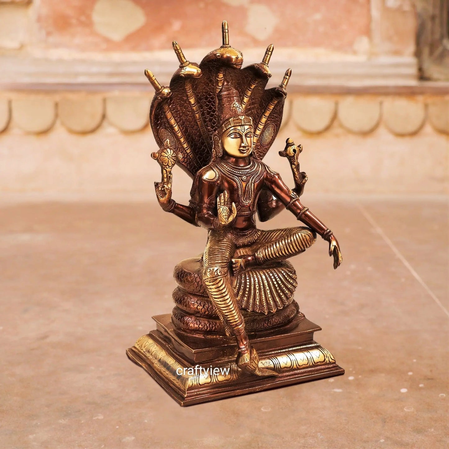 Vishnu Sculpture with Shesh Naag 16" craftsview