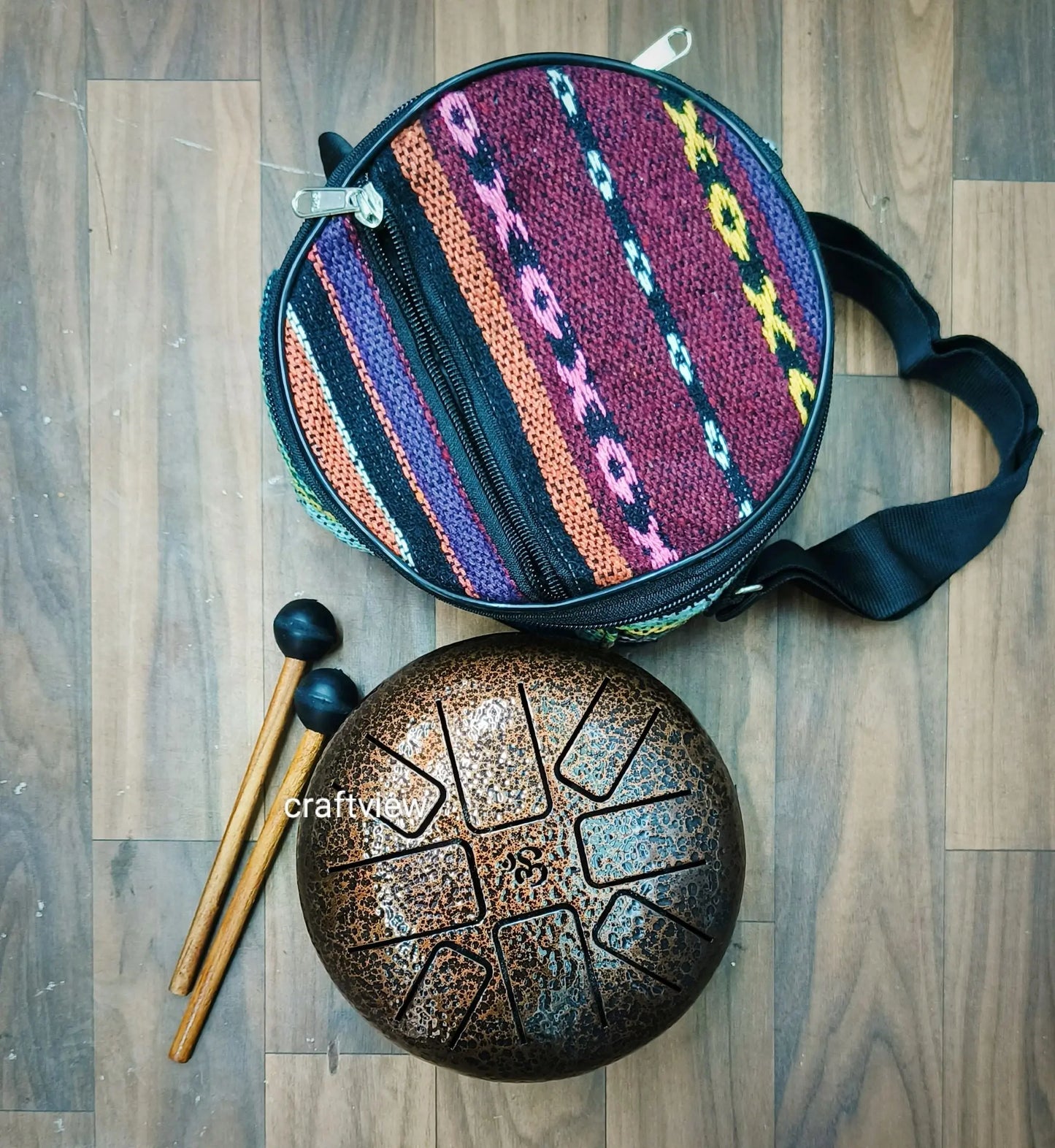 Tongue Drum Pan with Engraved In Oxidized Browne Finish For Meditation craftsview