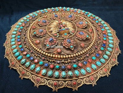 15"Tibetan Yogini Mandala Art Copper Mandala Original Gemstone Inlays craftview