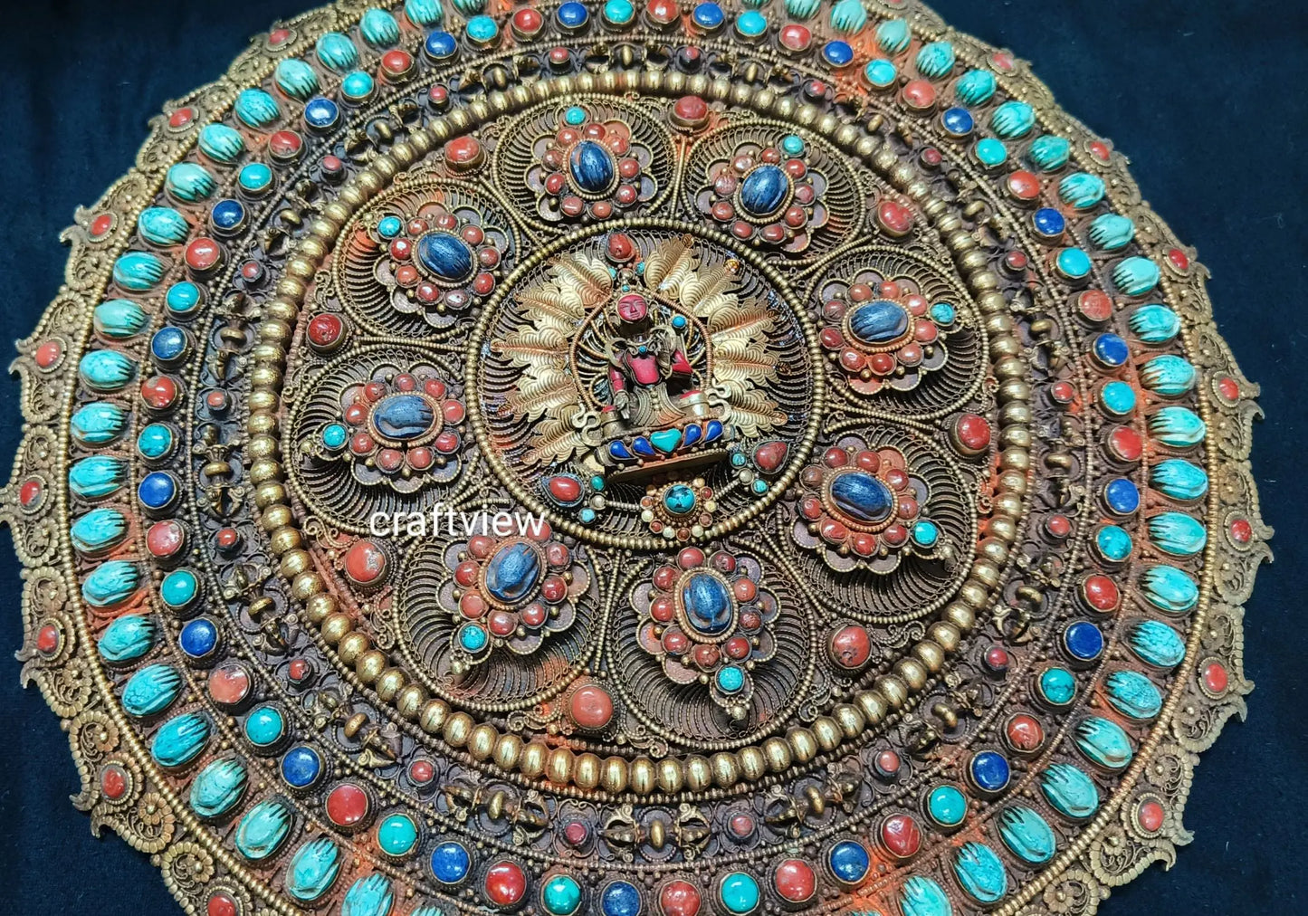 15"Tibetan Yogini Mandala Art Copper Mandala Original Gemstone Inlays craftview