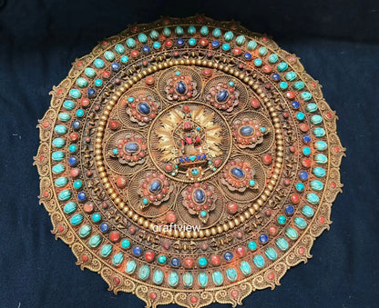 15"Tibetan Yogini Mandala Art Copper Mandala Original Gemstone Inlays craftview