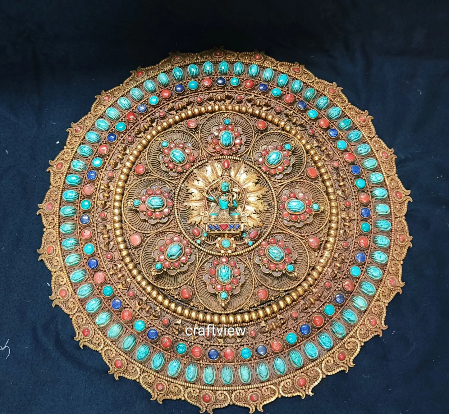 15"Tibetan Yogini Mandala Art Copper Mandala Original Gemstone Inlays craftview