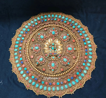 15"Tibetan Yogini Mandala Art Copper Mandala Original Gemstone Inlays craftview