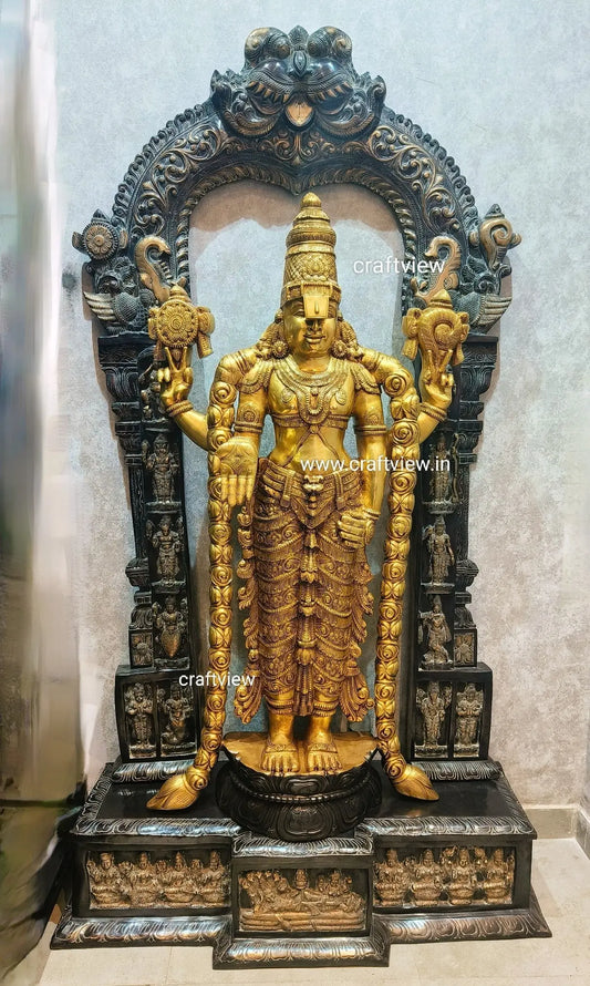 86" Super Large Tirupati Balaji (Venkateshvara) with Kirtimukha Throne | Brass Sculpture Super fine Craftsview