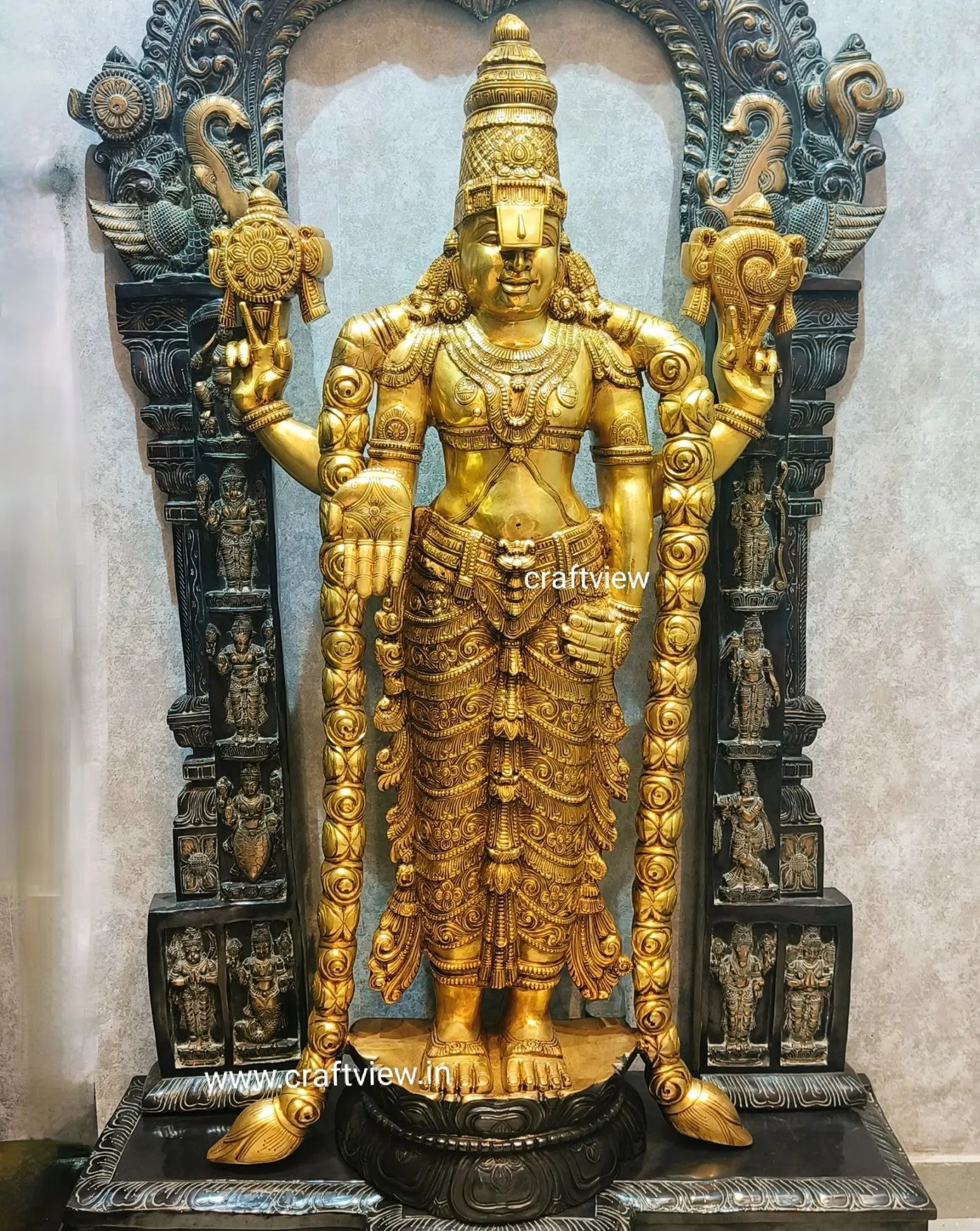 86" Super Large Tirupati Balaji (Venkateshvara) with Kirtimukha Throne | Brass Sculpture Super fine Craftsview