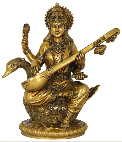 Brass Sarasvati Statue Fine Carving Handmade craftsview