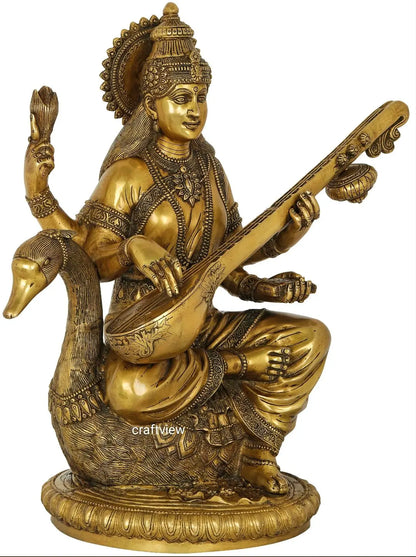 Brass Sarasvati Statue Fine Carving Handmade craftsview