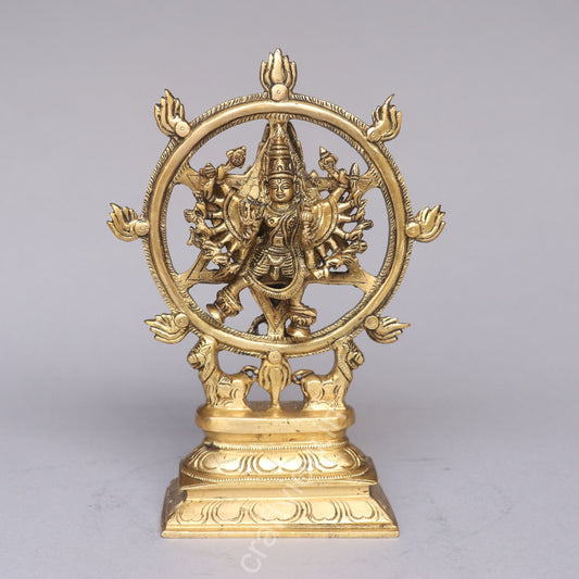 Brass Sudarshana Vishnu Idol with Narasimha on the reverse side