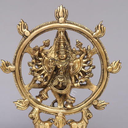 Brass Sudarshana Vishnu Idol with Narasimha on the reverse side