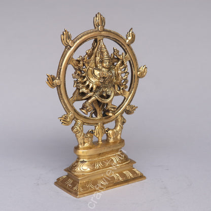 Brass Sudarshana Vishnu Idol with Narasimha on the reverse side