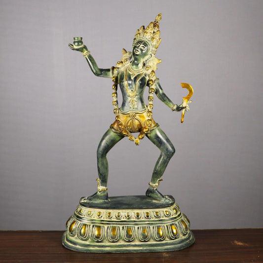 Brass Sculpture of the Hindu Goddess Kali Dancing Wearing a Crown & Garland of Skulls 23" craftsview