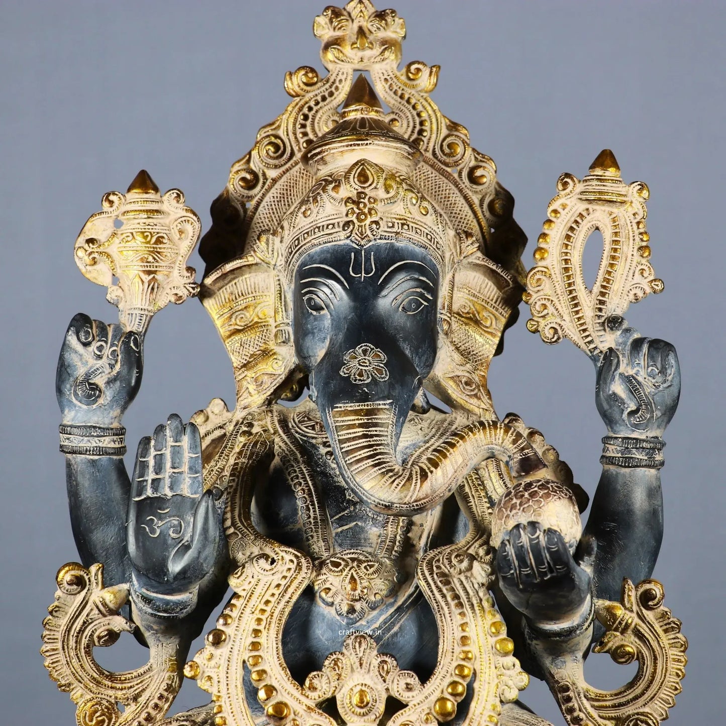 Brass Ganesh Idol Sited on Lotus 21" craftsview