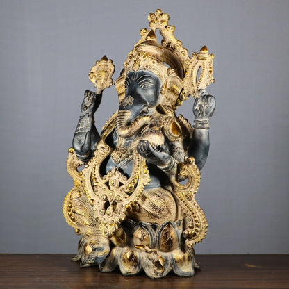 Brass Ganesh Idol Sited on Lotus 21" craftsview