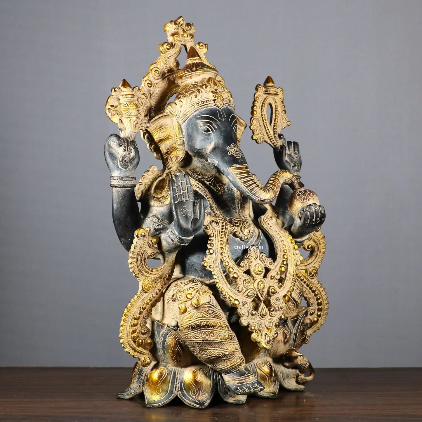 Brass Ganesh Idol Sited on Lotus 21" craftsview