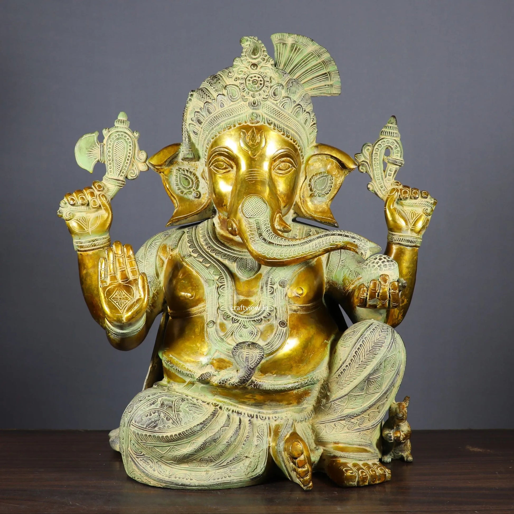 Brass Pagadi Ganesh Statue Sitting on Lalitsana. craftsview