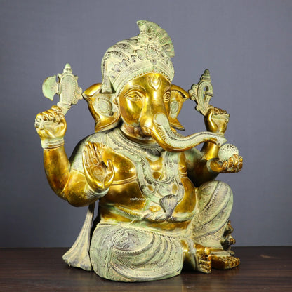 Brass Pagadi Ganesh Statue Sitting on Lalitsana. craftsview