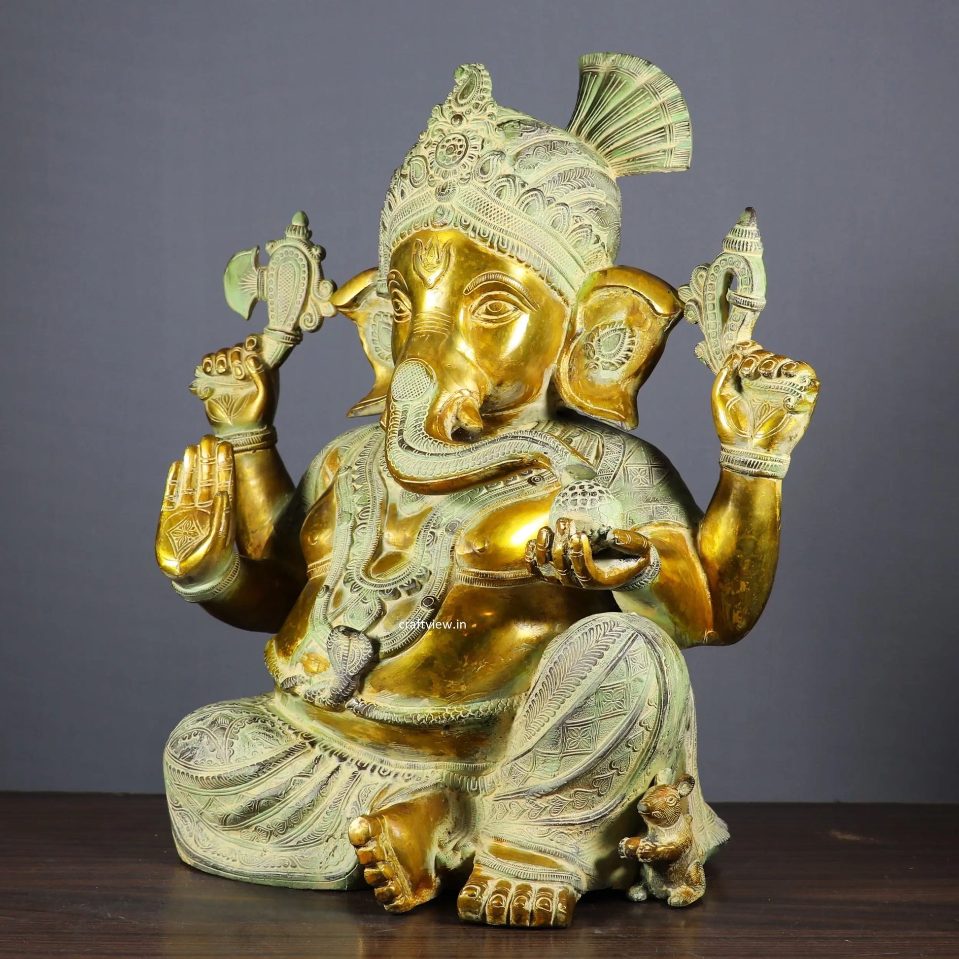 Brass Pagadi Ganesh Statue Sitting on Lalitsana. craftsview