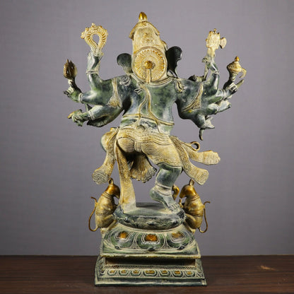 Brass Dashbhuja Ganesh Statue Vintage finished craftsview