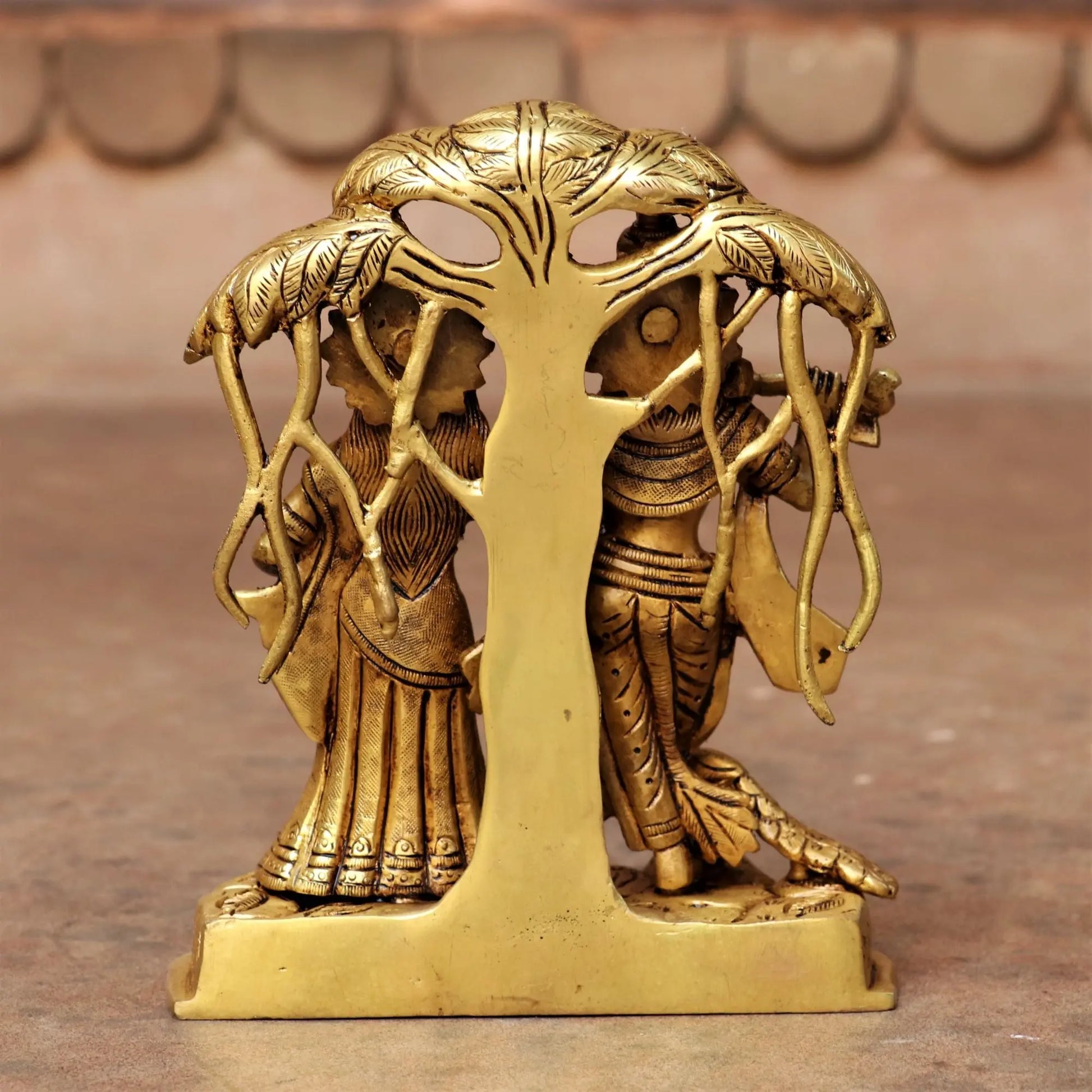 7" Brass Lord Radha Krishna Statue With Tree Craftsview