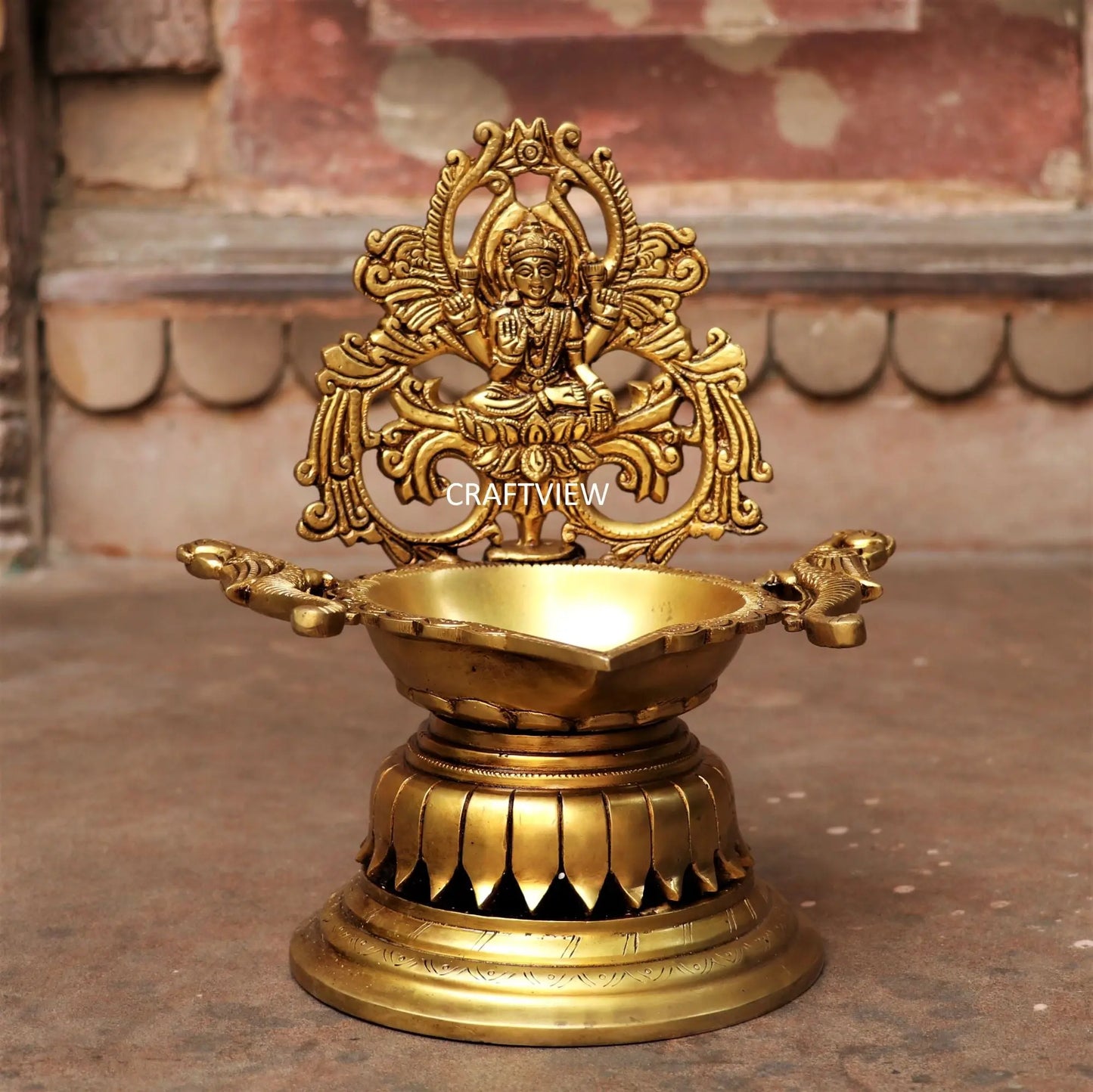 exquisite piece of artistic brass oil lamp with Lakshmi craftsview