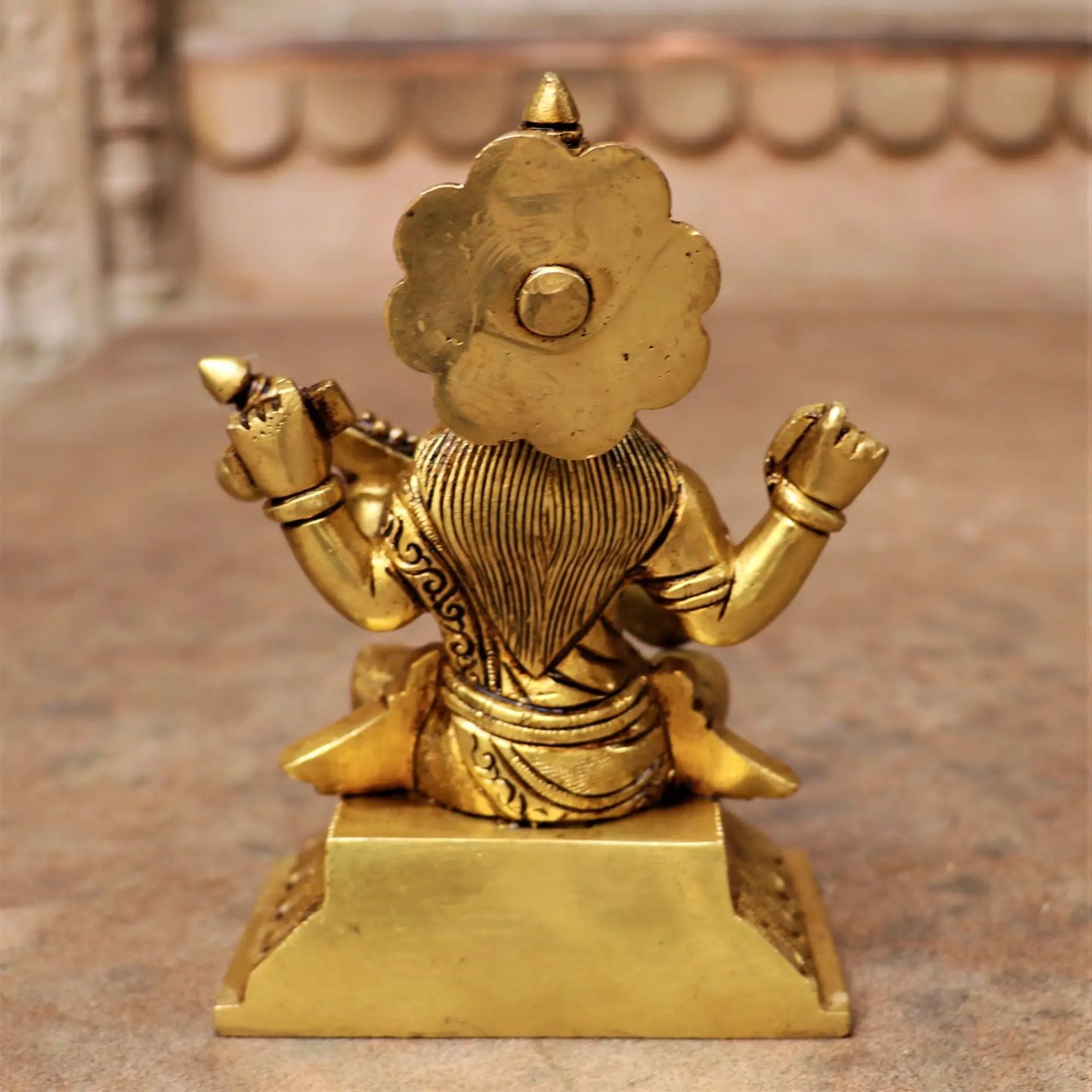 Brass Sarasvati Statue Sitting On Base 6" craftsview