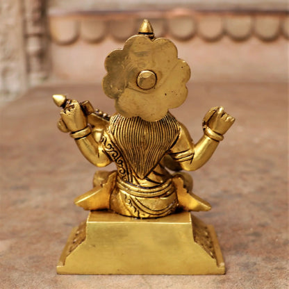 Brass Sarasvati Statue Sitting On Base 6" craftsview