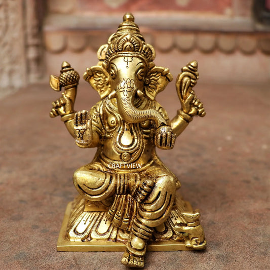 6" Brass Lord Ganesha Sculpture Craftsview