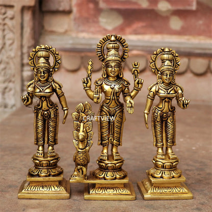 8" Brass Kartik (Murgan) With Lakshmi Statues Set of 3 Peace. Craftsview