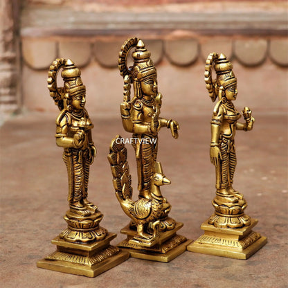 8" Brass Kartik (Murgan) With Lakshmi Statues Set of 3 Peace. Craftsview