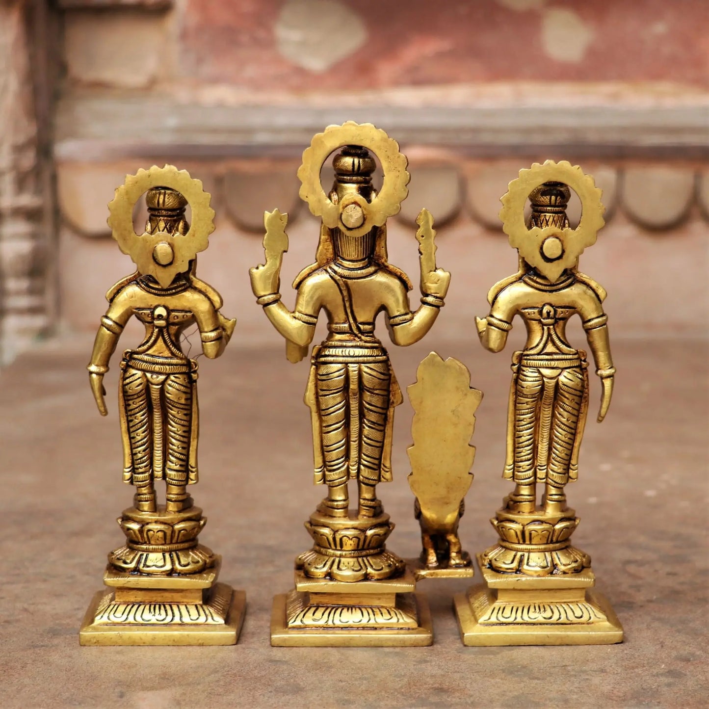 8" Brass Kartik (Murgan) With Lakshmi Statues Set of 3 Peace. Craftsview