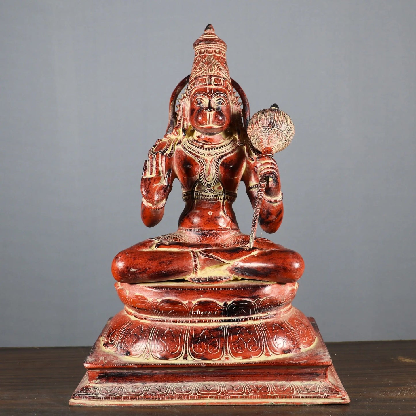 Brass Lord Hanuman Statue Sitting On Lotus Base craftsview