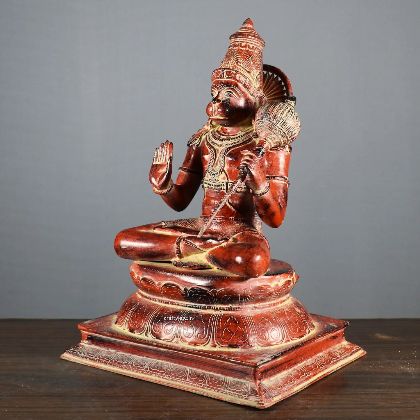 Brass Lord Hanuman Statue Sitting On Lotus Base craftsview