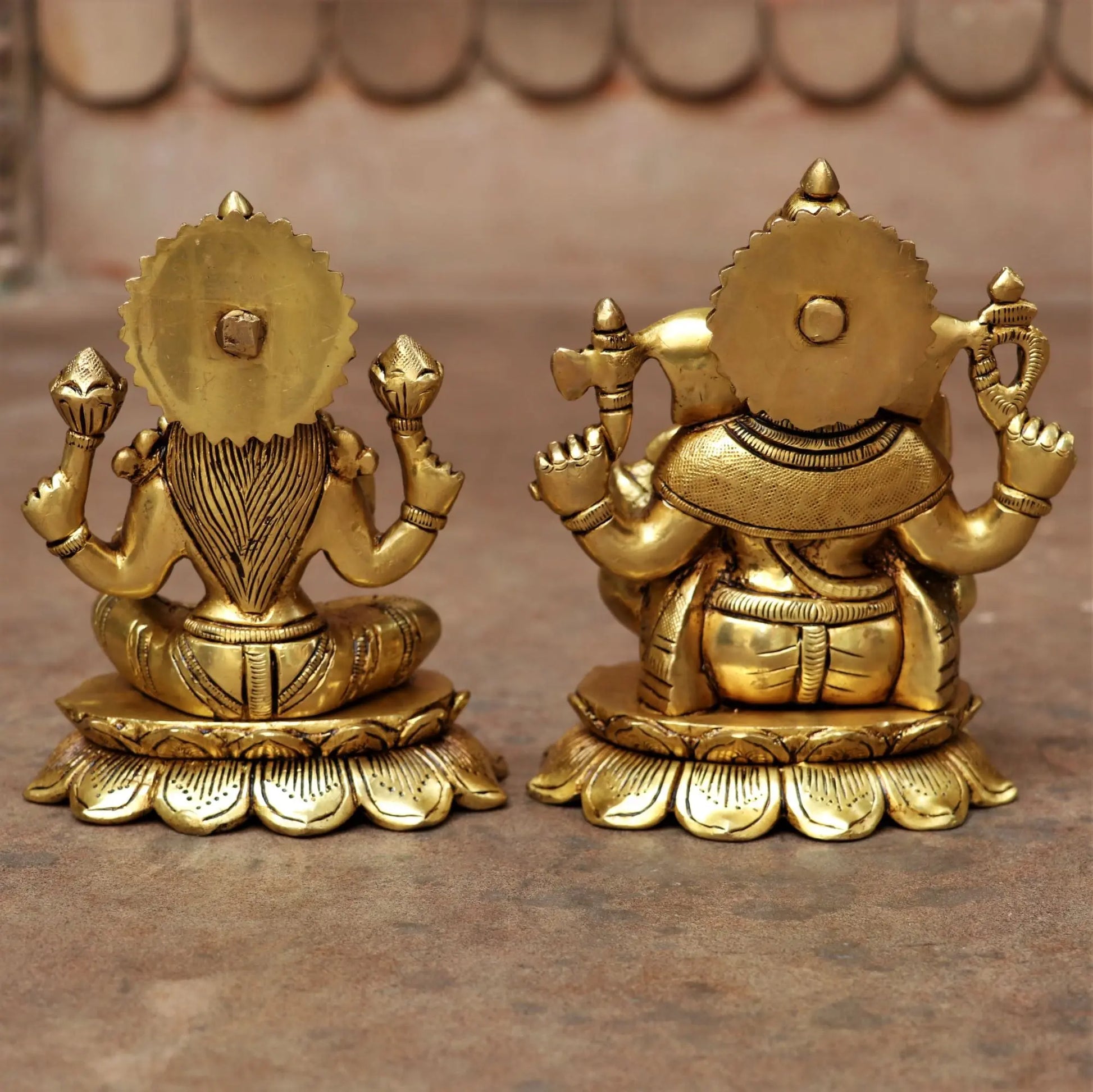 5.5" Brass Lotus Ganesh Lakshmi Statue Craftsview