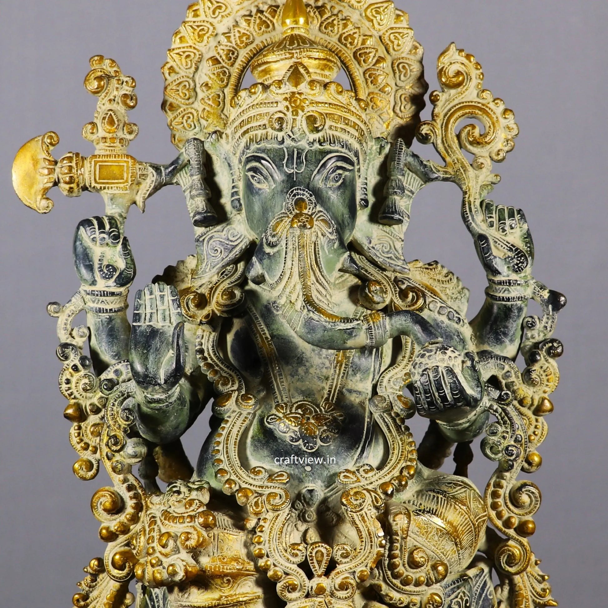 Elegant Brass Superfine Lord Ganesha Idol with Lotus Vintage Finish craftsview