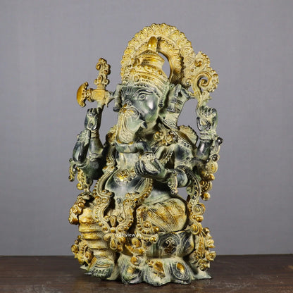 Elegant Brass Superfine Lord Ganesha Idol with Lotus Vintage Finish craftsview