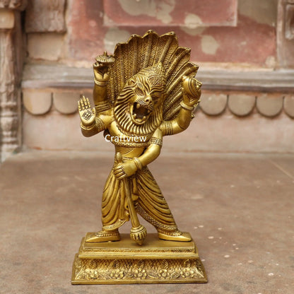 Lord Vishnu's Narasimha Avatara Brass Statue craftsview