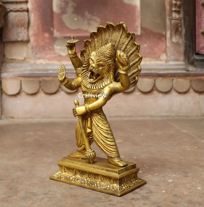 Lord Vishnu's Narasimha Avatara Brass Statue craftsview