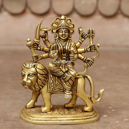 6" Superfine  Brass beautiful statue of Ma Sherawali Craftsview