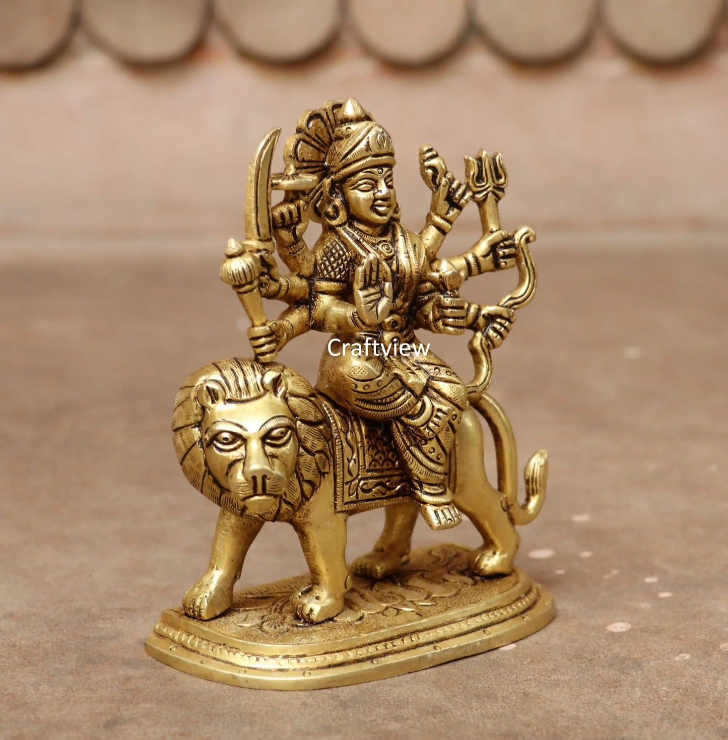 6" Superfine  Brass beautiful statue of Ma Sherawali Craftsview