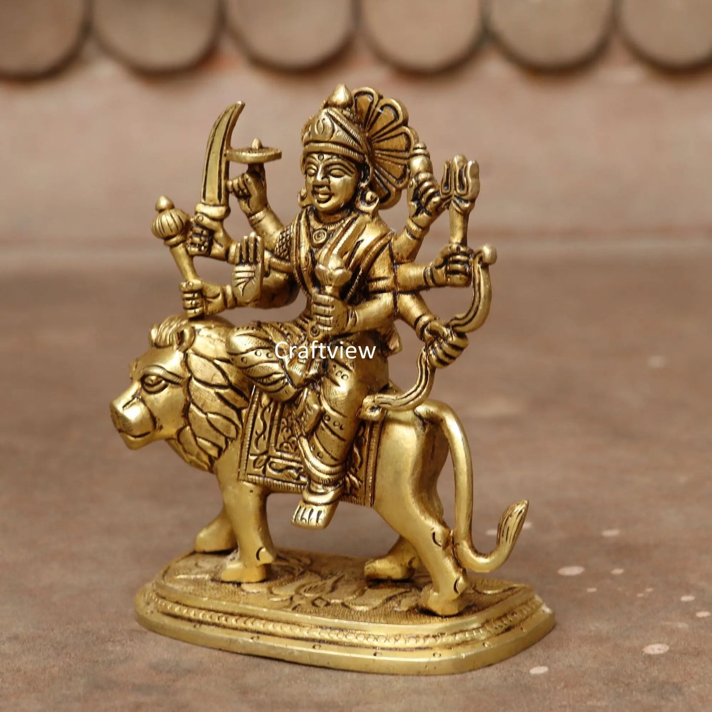 6" Superfine  Brass beautiful statue of Ma Sherawali Craftsview