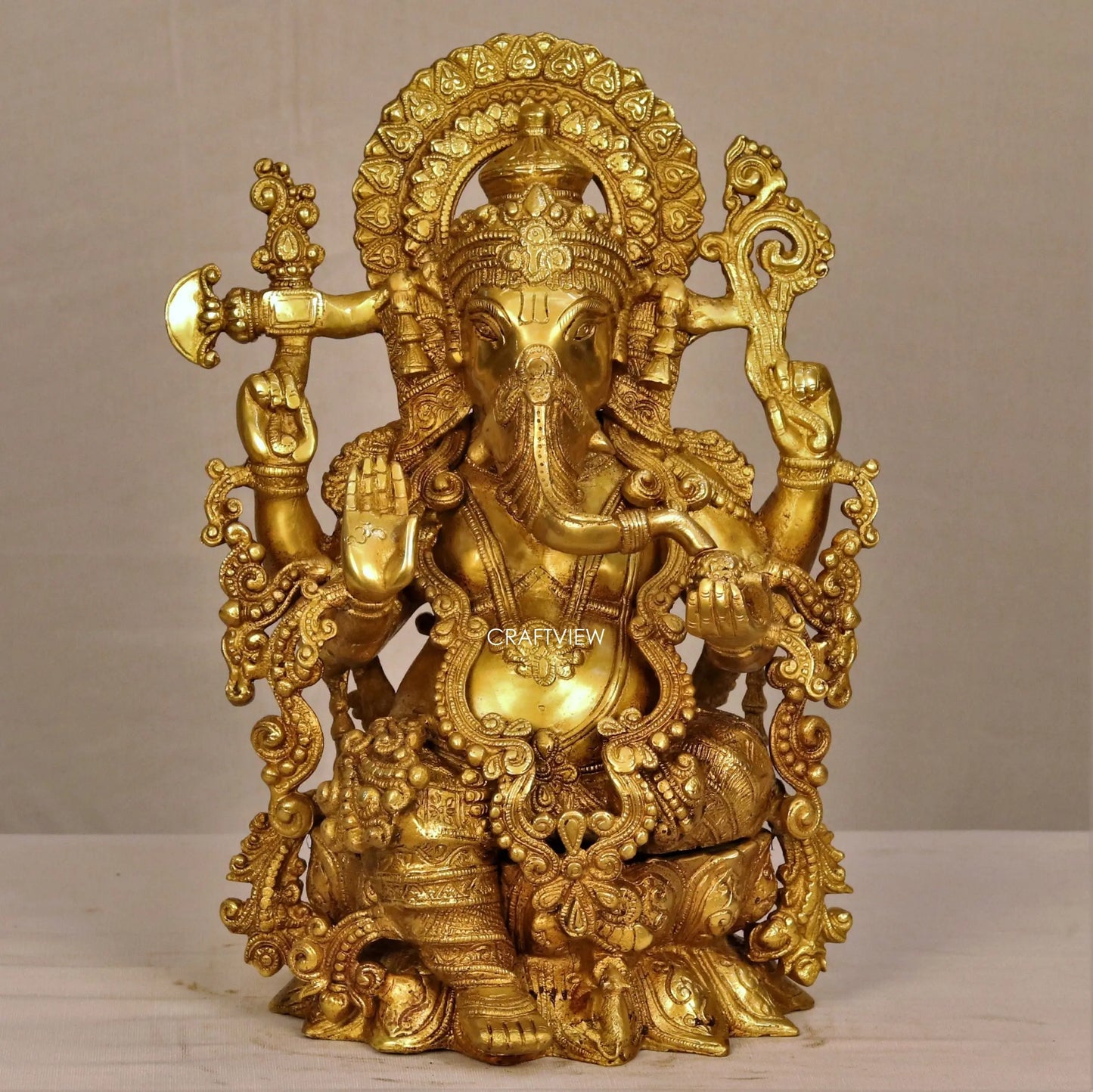 Lord Ganesha Statue Seated On Lotus Base 16" craftsview