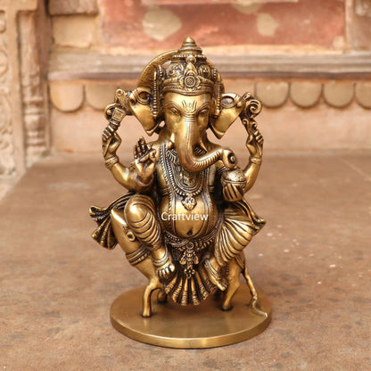 Brass Lord Ganesha Statue Sited On Musak 11" craftsview