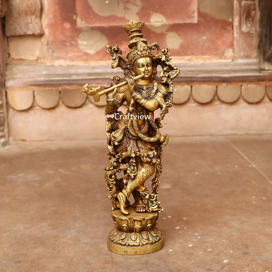 Brass Krishna Artistic Idol 14" craftsview