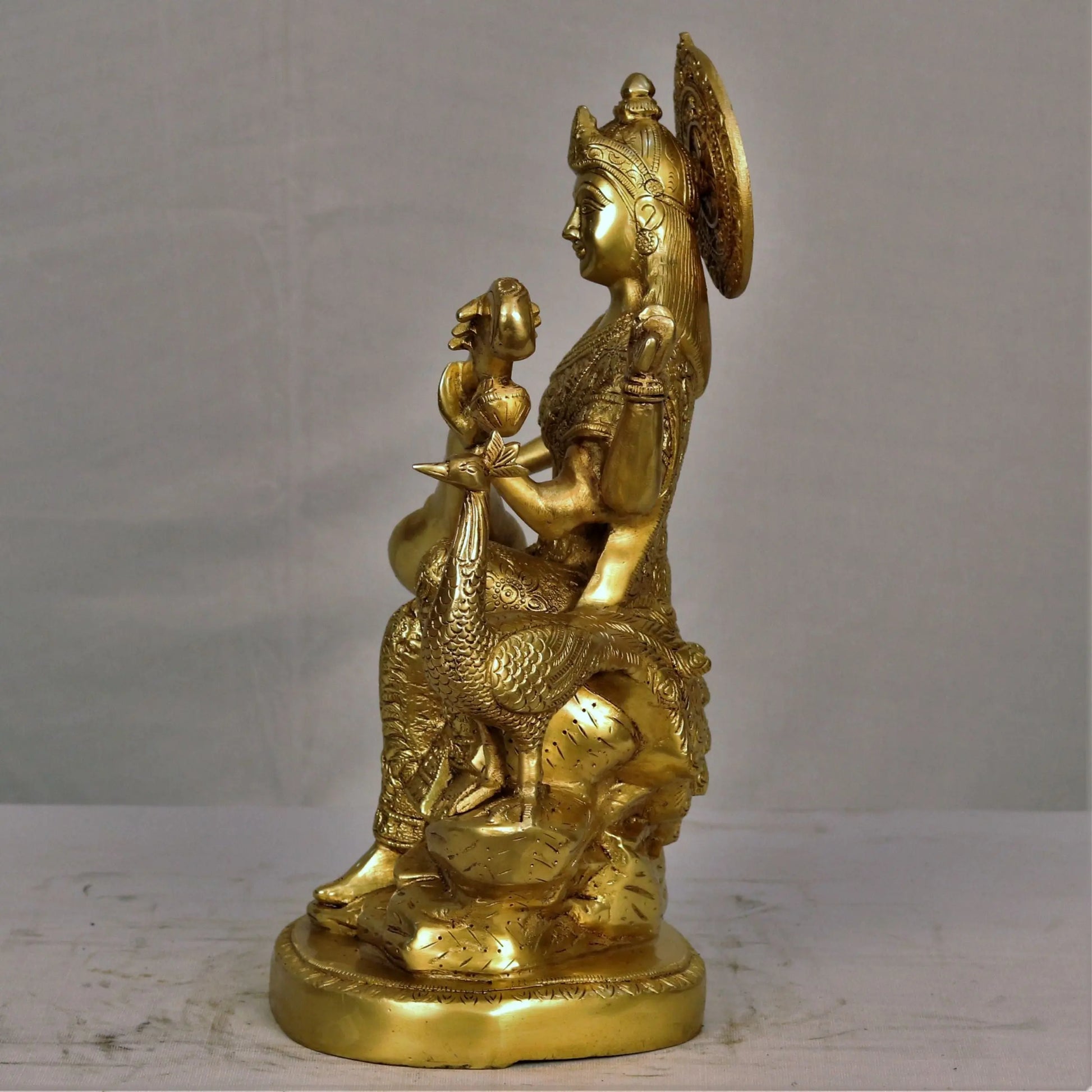 Brass Sarasvati Statue sitting on lotus 14.5" craftsview