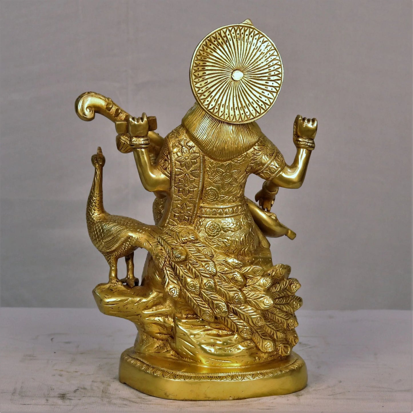 Brass Sarasvati Statue sitting on lotus 14.5" craftsview